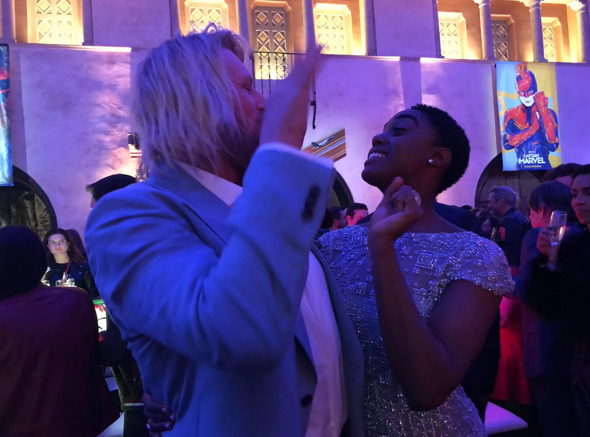 temterune's tweet photo. It's like we knew @captainmarvel was going to be huge! Had a great night at the world premiere party with @LashanaLynch. #runetemte #bronchar #captainmarvel https://t.co/MCz4LLuXg3