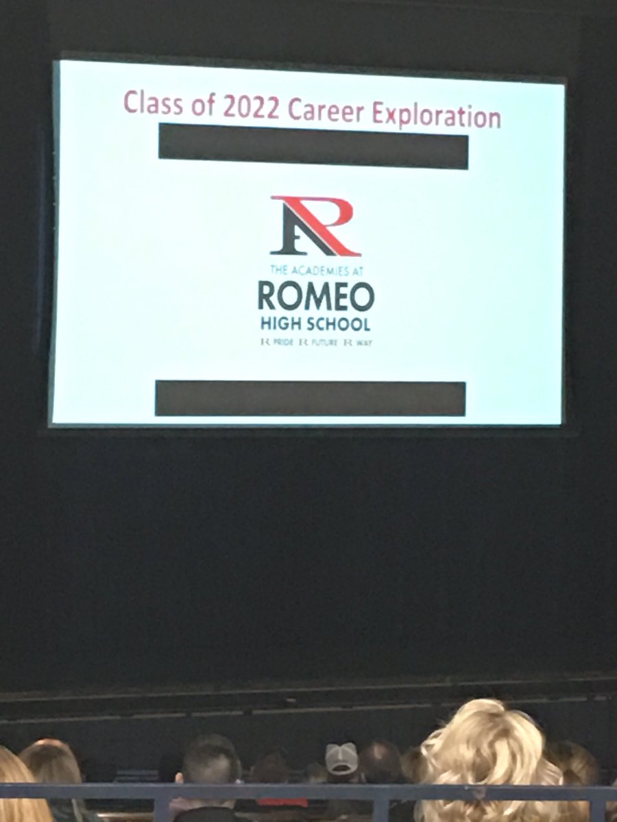 RogerBennett34's tweet photo. So grateful my children are Romeo students! ⁦@marendts⁩ ⁦@RomeoAcadCoach⁩ ⁦@BernieOsebold⁩ and the rest of the RHS team are doing a great job explaining 9th grade academy! I can’t wait to see what pathways my children will take. #BeRomeo https://t.co/Da7IBM3JL7