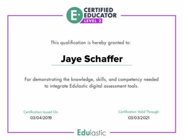 schaffer_WV's tweet photo. Edulastic level 2 certified! #edulastic #edulasticinnovatorteam #edulasticcertified #certifiededucator #level2 #edtech #digitalassessments https://t.co/3FUjeExUyF