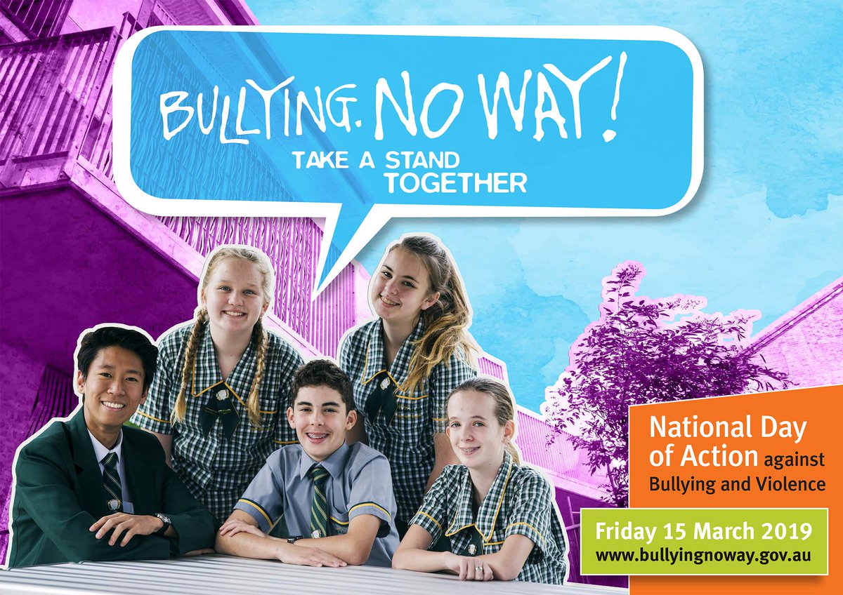 AusGovEducation's tweet photo. Educators can get free resources for Friday's National Day of Action Against Bullying and Violence including teacher notes, templates, and activites. Get them here: https://t.co/OT5Lzc3GW3
#NDA2019 #BullyingNoWay #OzTeachers https://t.co/Jj3YjMbmQQ