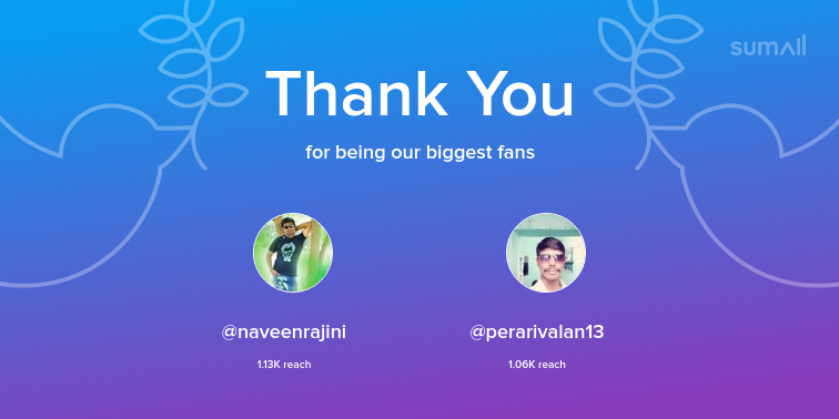 misskomathy's tweet photo. Our biggest fans this week: @naveenrajini, @perarivalan13. Thank you! via https://t.co/RU8wsErkZo https://t.co/QerRzL4YPJ