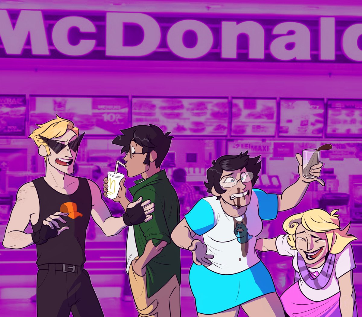 A trip to mcdonalds #homestuck #roxylalonde #jakeenglish #dirkstrider #janecrocker #alphakids #art #fanart