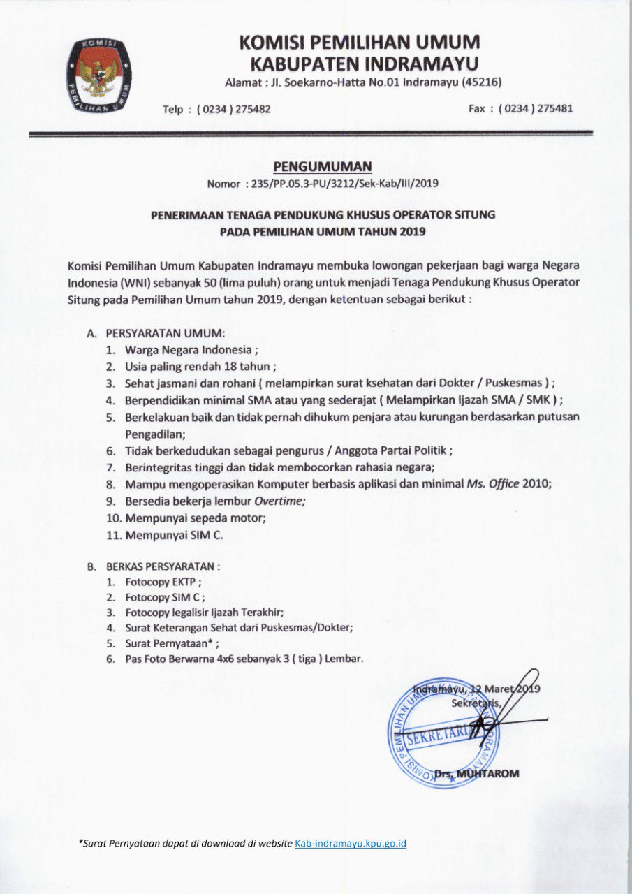 Kpu Indramayu Ø¯Ø± ØªÙˆÛŒÛŒØªØ± Kpu Kabupaten Indramayu Membuka Kesempatan Untuk Menjadi Operator Situng Dalam Pemilu 2019 Info Lebih Lanjut Kunjungi Web Kpu Https T Co 5qupeel8qc Ayo Daftarkan Diri Kalian Openrekrutmenoperatorsitung Sukseskanpemilu2019