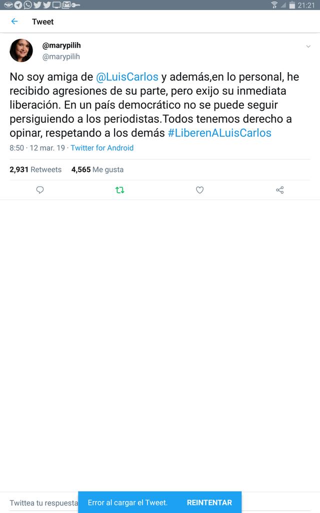 johkhz's tweet image. La sra Marypili H. como que borró el tuit donde pedía la libertad del colega de ella #LiberenALuisCarlos