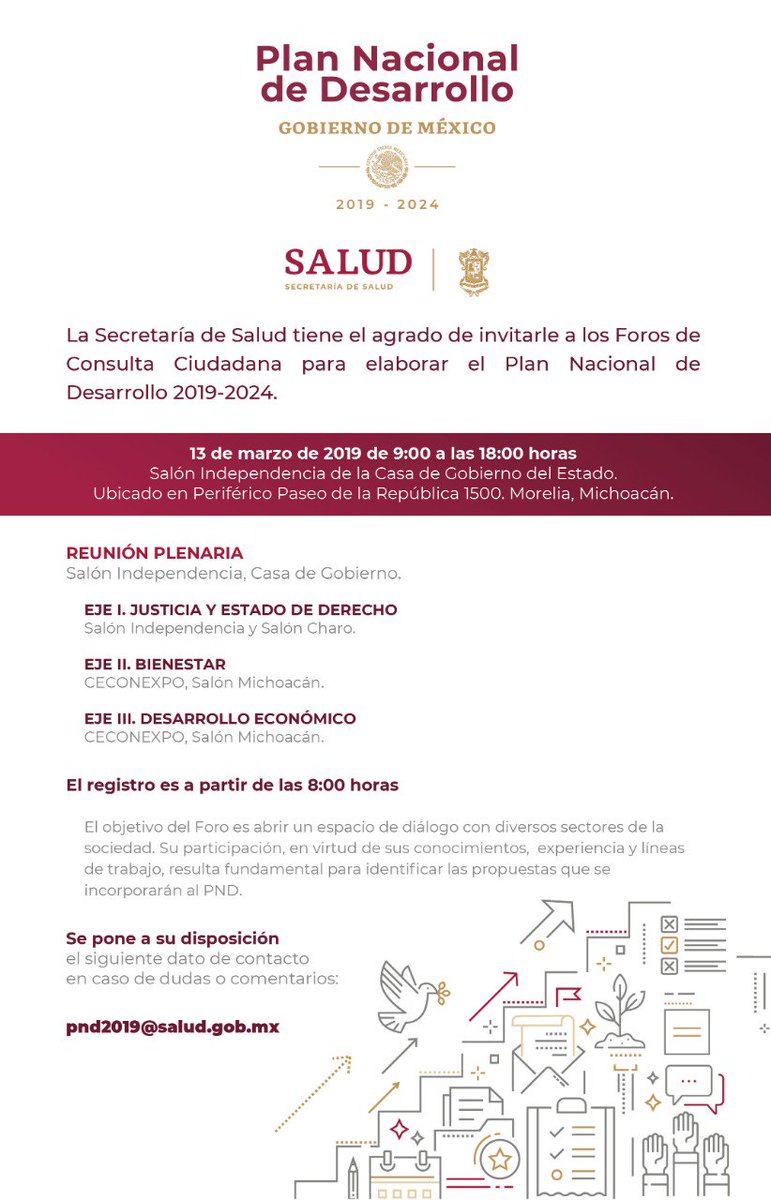 ¡Mañana es el día! Morelia, Michoacán, será la sede para continuar con los foros de consulta ciudadana para la elaboración del Plan Nacional de Desarrollo #PND. ¡Asiste! Toda la información aquí ⤵️ #PlaneandoJuntas #PlaneandoJuntos