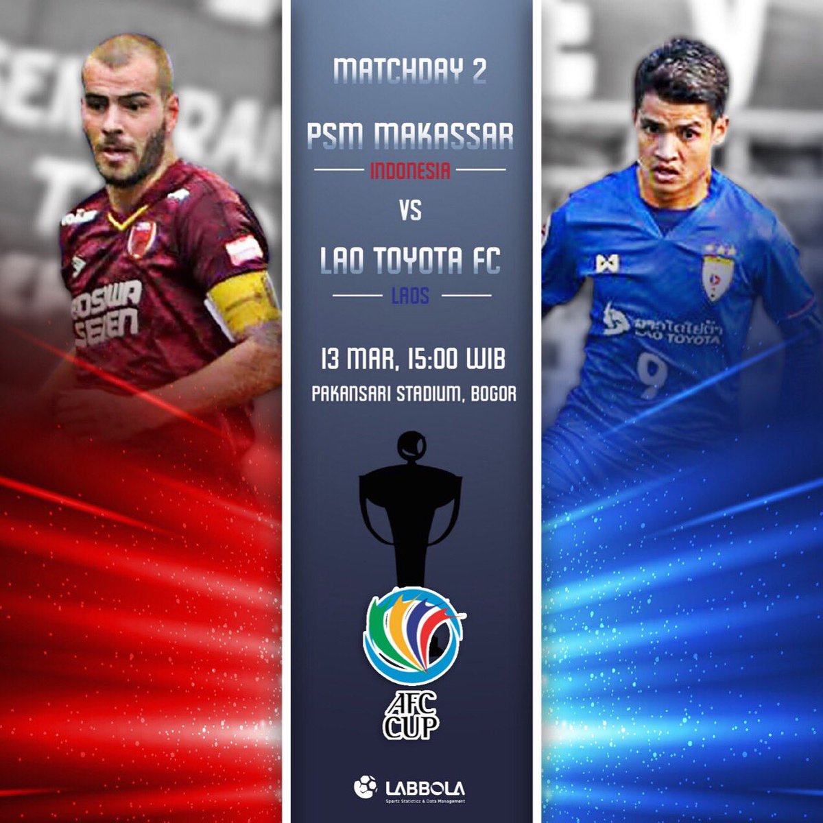 🏆 #AFCCup2019⁣
🆚 🇮🇩 PSM vs Lao Toyota FC 🇱🇦
⏰ 16:00 WITA (UTC+8) / 15:00 WIB⁣
🏟️ Pakansari Stadium, Bogor
📺 Fox Sports & MNC Tv⁣
⁣
#AseanFootball #Laos #Indonesia #PSM #Makassar #AFCCup