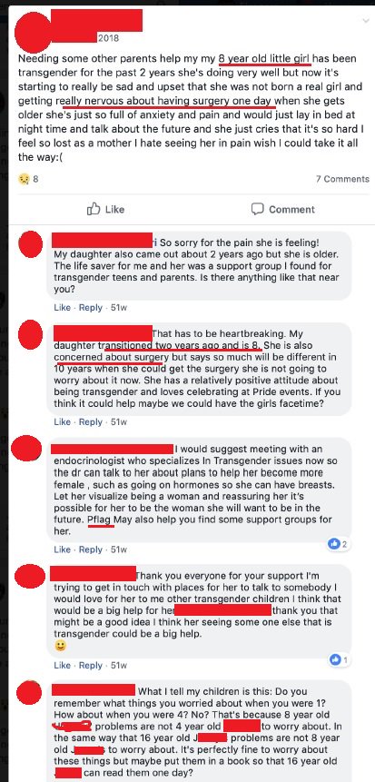 9. Group tells mom to seek transgender support groups for 8-yr-old (trans since 6) who is distraught about having to undergo surgery later. Serious question: What is the impact on the mental health of a young child when adults point to a future of injections & genital surgeries?