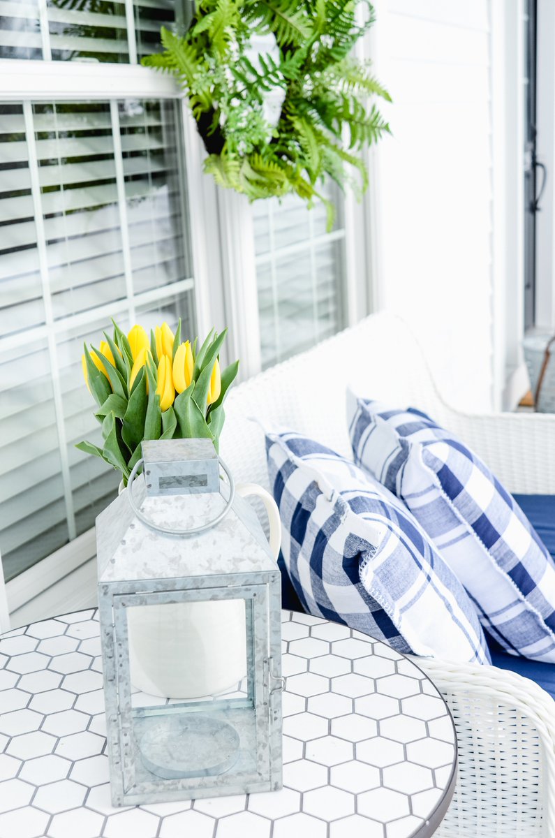 Farmhouse Spring Porch Decor!  Spring into spring with a cozy front porch.  oldsaltfarm.com/spring-porch-d… #ad #bhglivebetter @BHGLiveBetter