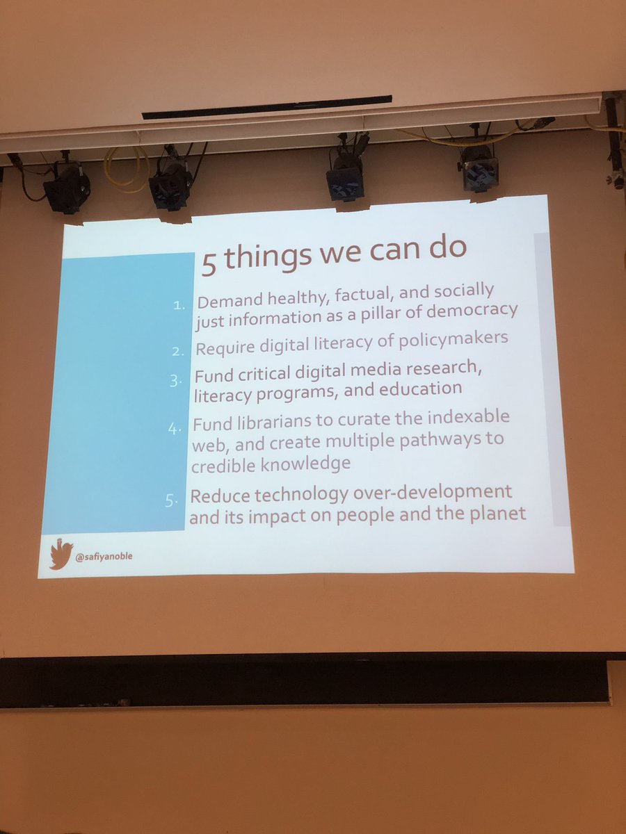 deedottiedot's tweet image. “We have more data and technology than ever, and more social, political and economic inequality and injustice to go with it.” @safiyanoble We must be critically engaged with the datfication of our lives and how they are related to global equality. #AlgorithmsofOppression