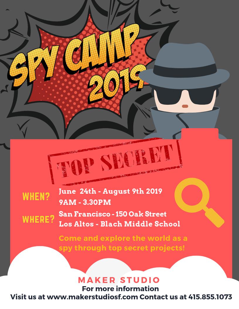 makerstudioSF's tweet image. Summer Is...around the corner! ☀️ There's no need to worry we got YOU covered!! Sign-up are now open for Spy-ioneering summer program 🕵️ Kids will have the chance to learn how to assemble and test their own spy gadgets, design customs and more! ➡️ buff.ly/2VPOM2g