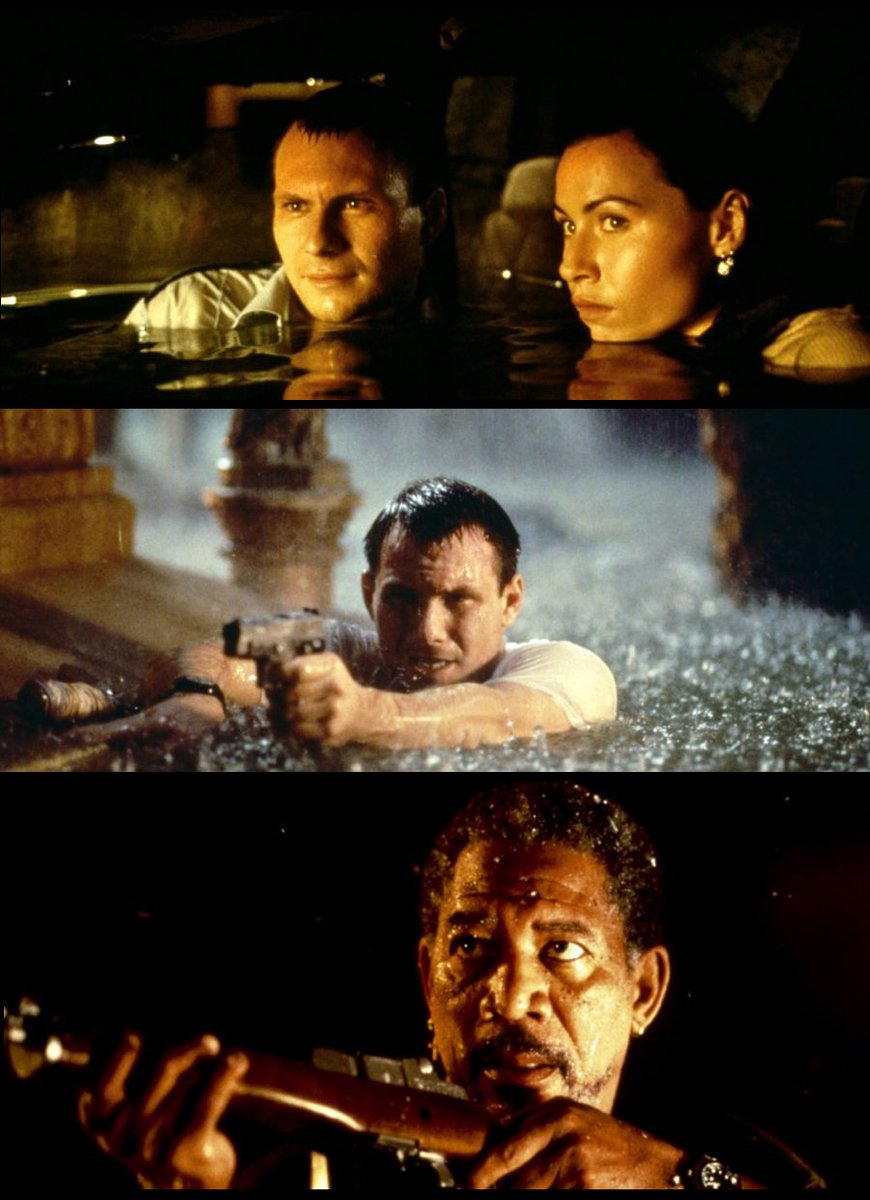 HARD RAIN (98) Slater as armored truck guard who must deal w/thieves, crooked police, a fierce IN rainfall &amp; a flooded town while protecting $3M in company vehicle. Fast-paced action flick isn't epic-scale but does have suspenseful scenes, colorful characters, some good humor.