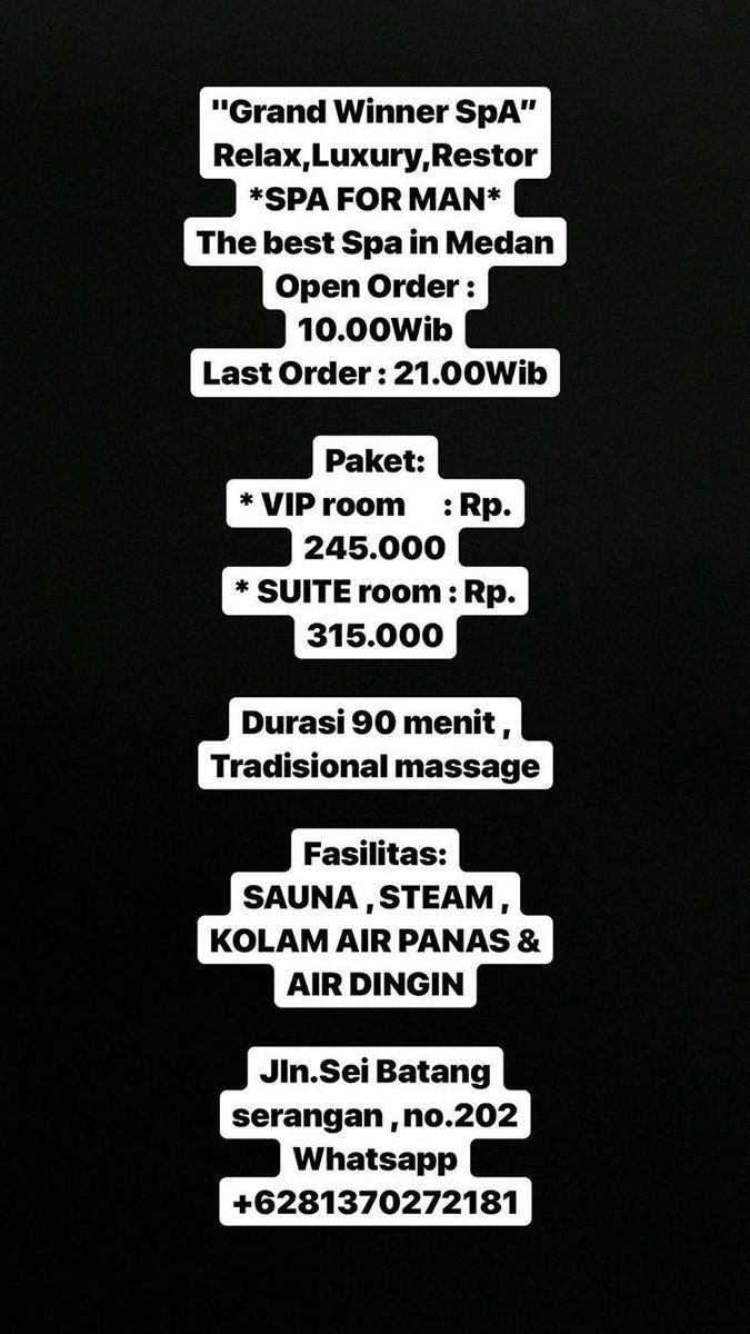 SpaWinner's tweet photo. #spamedan #Medan #ceritamedan #pijat #pijatperia #spadimedan https://t.co/9B0QKuNRwY