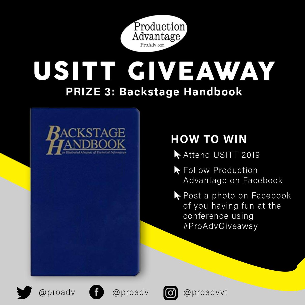ProAdv's tweet photo. USITT is next week and to celebrate we are doing a giveaway! For details visit our Facebook page https://t.co/js5zDP8Mtl.
#ProAdv #ProductionAdvantage #USITT2019 #ProAdvGiveaway https://t.co/oBFCCujCPz