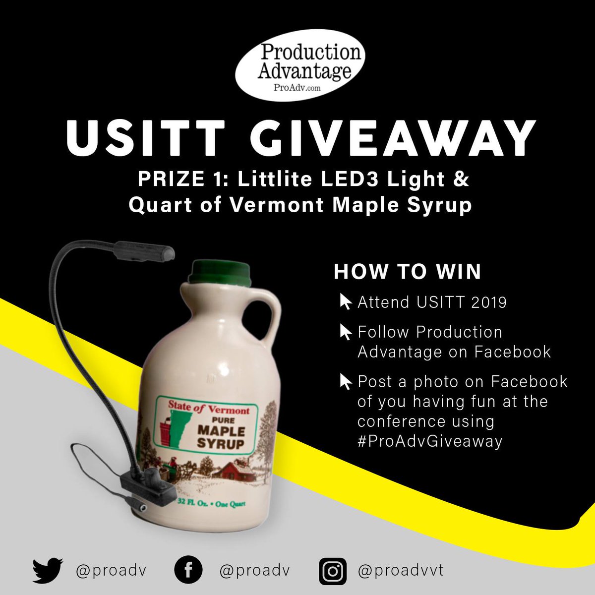 ProAdv's tweet photo. USITT is next week and to celebrate we are doing a giveaway! For details visit our Facebook page https://t.co/js5zDP8Mtl.
#ProAdv #ProductionAdvantage #USITT2019 #ProAdvGiveaway https://t.co/oBFCCujCPz