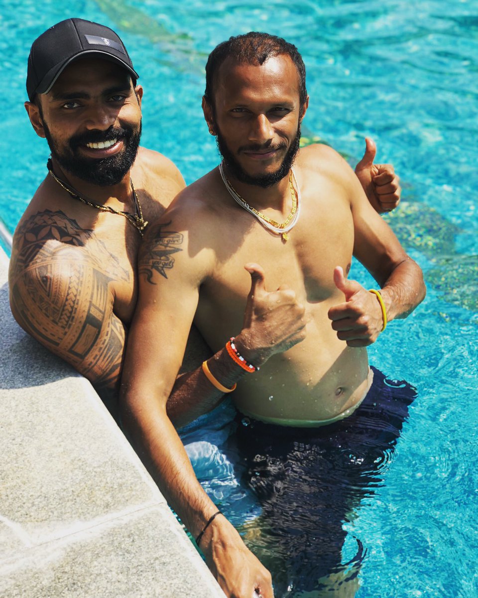 Happiness is a day at the pool .....with @SVSunil24 🏊♂️#pooltime #swimming #fun #friend #brother #teamindia #goalkeepertraining #aftertraning #recovery #poolrecovery #tattoos #tribaltattoo #puma #ferrari #summer #killtheheat #Bangalore