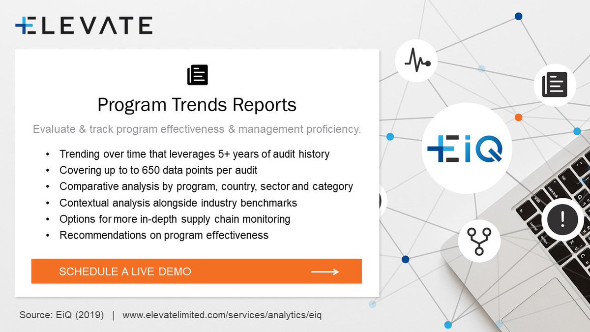 lrqaesg's tweet image. EiQ, the ELEVATE supply chain intelligence platform, delivers your Program Trends Reports online alongside industry benchmarks and recommendations for #ProgramEffectiveness. Demo it! #EiQ bit.ly/2V3x6A2