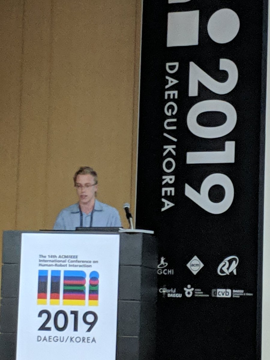 williamstome's tweet image. First #HRI talk from @MIRRORLab student Blake Jackson! Speaking to 450 people is hard work and he did great! @HRI_2019 @CSatMines #RobotEthics 🤖🤖🤖
