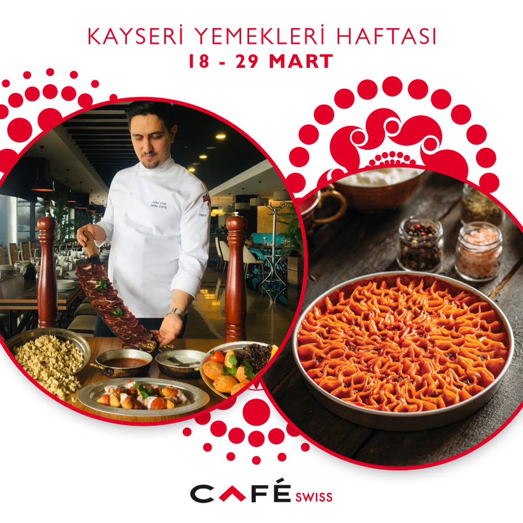 Swissotel_Izmir's tweet photo. Cafe Swiss’in özlenen “Bölgesel Lezzetler Köşesi”nde, 18 - 29 Mart tarihleri arasında, Kayserili Konuk Şef Selim Dirik, Kayseri lezzetlerini hafta içi her gün açık büfe öğle yemeklerinde, 12:00 - 15:00 saatleri arasında sizler için hazırlayacak.

Rez: 0232 414 52 12 https://t.co/NkNl4uZAJd
