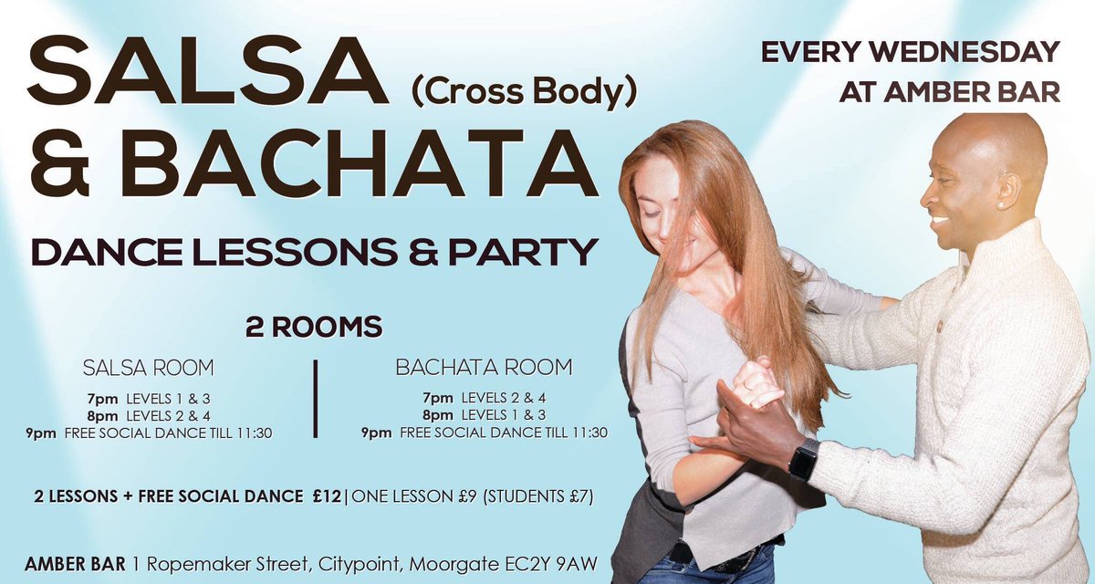 TONIGHT AT AMBER BAR:
✅ SALSA LESSONS - All Levels 
✅ BACHATA LESSONS - All Levels
✅ FREE SOCIAL PARTY
✅ AMAZING ATMOSPHERE 
JOIN US TONIGHT..!!
salsateca.co.uk
#salsa #bachata #lessons #dancing #party #nightout