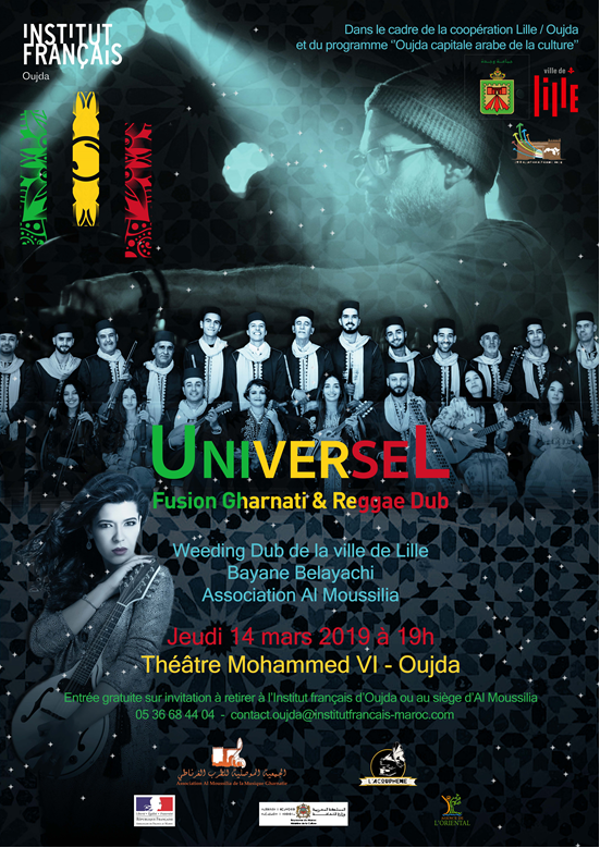 agence_oriental's tweet photo. Dans le cadre de la convention de #coopération signée entre la ville de #Lille et la ville d’#Oujda, le théâtre Mohammed VI abritera, le 14 mars, un #spectacle de fusion entre #Gharnati et #Reggae électronique. 

Invitations à retirer auprès de d'@IFOujda https://t.co/a6eg0TaX3r