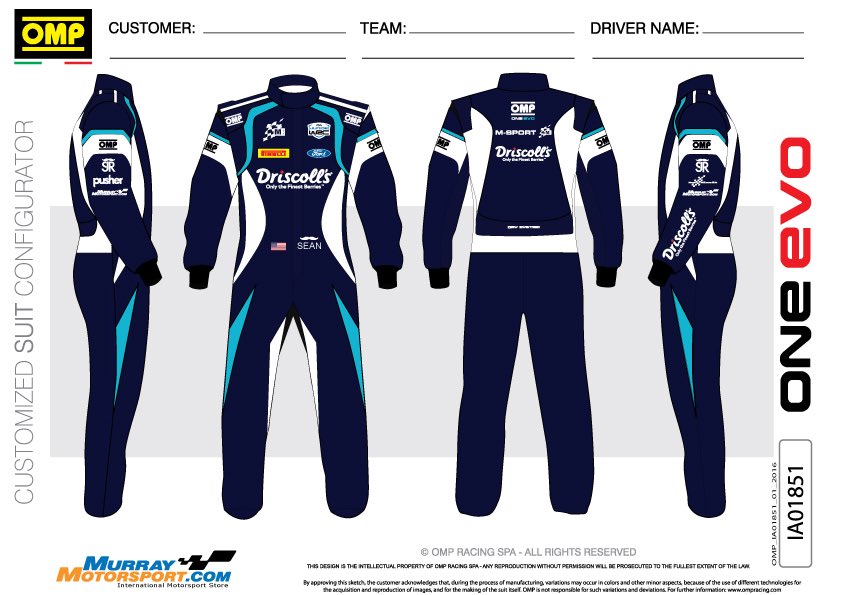 Another batch of custom <a href="/ompracing/">OMP Racing</a> suits. This time for Sean Johnston &amp; Alex Kihurani in time for their next <a href="/FIAJuniorWRC/">FIA Junior WRC</a> event.