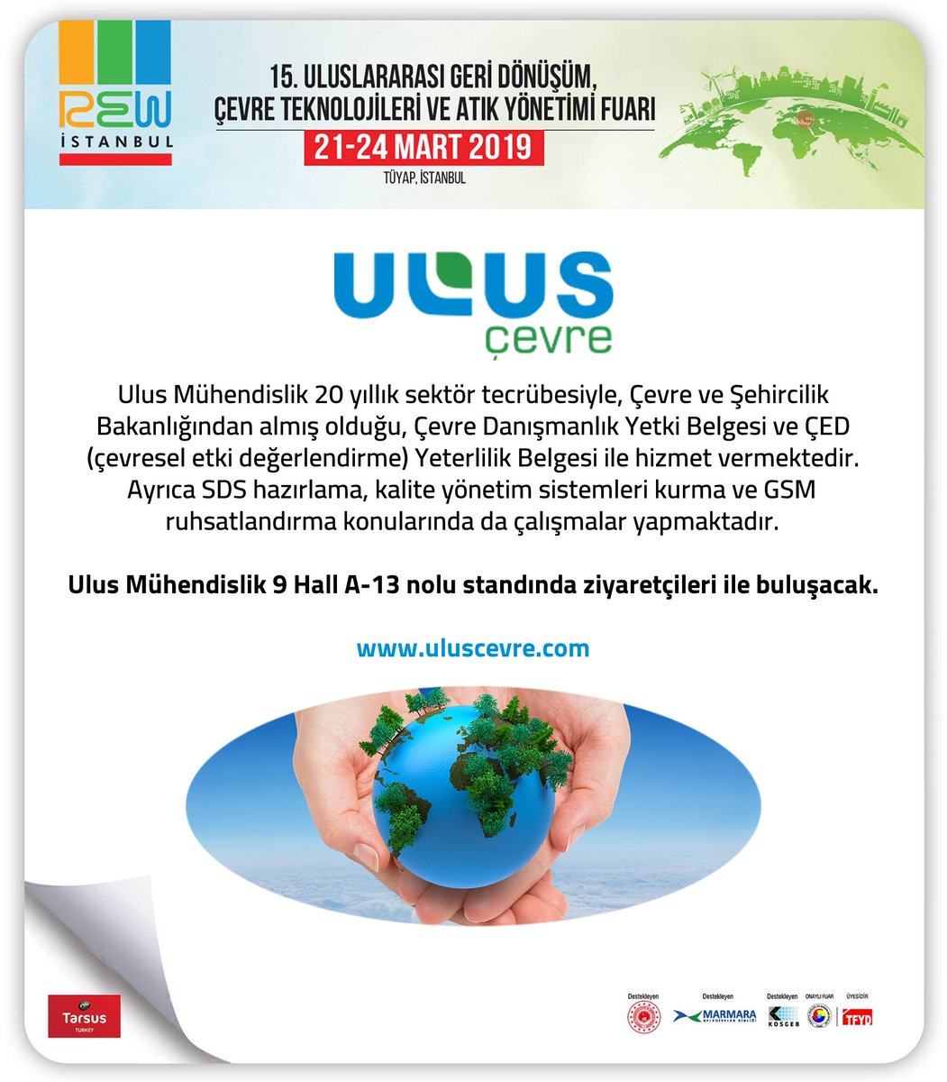 RewIstanbul's tweet image. Ulus Mühendislik 20 yıllık sektör tecrübesiyle, Çevre Danışmanlık Yetki Belgesi ve ÇED (çevresel etki değerlendirme) Yeterlilik Belgesi ile hizmet vermektedir. Ayrıca SDS hazırlama, kalite yönetim sistemleri kurma ve GSM ruhsatlandırma konularında da çalışmalar yapmaktadır.