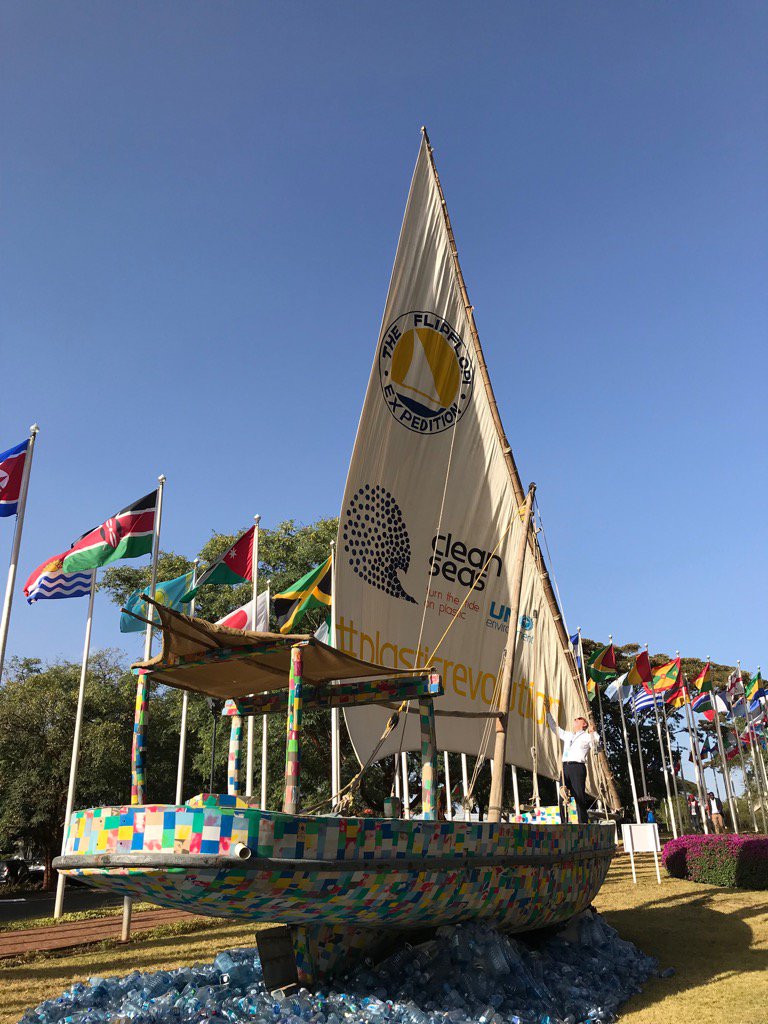 Bravo! This dhow was made from recycled plastic & flip-flops collected mainly from Kenyan beaches #Plasticrevolution