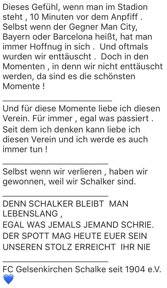 This_is_Respect's tweet photo. Ja,wir bekommen jede Woche auf gut Deutsch gesagt „auf die Fre*se“
Ja, wir spielen oft schlechten Fußball Ja , es läuft momentan einiges falsch Ja, es werden schwere Zeiten auf uns zu kommen . #S04WirLiebenDich
#EinmalSchalkeImmerSchalke💙 https://t.co/F6pfMjGUIi