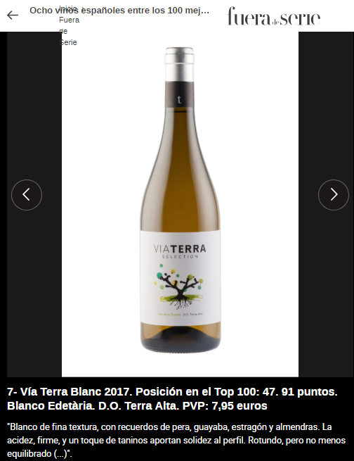 EdetariaCeller's tweet photo. #Super article @FedericoOldenbu via @fueradeserie Top 8 Spanish wines Top 100 @WineSpectator a 7- Vía Terra Blanc 2017. Posición en el Top 100: 47. 91 puntos. Blanco. Edetària. D.O. Terra Alta .... #gracias #gràcies #thanks https://t.co/99QcNwgjyM https://t.co/ETypoZ4O0W