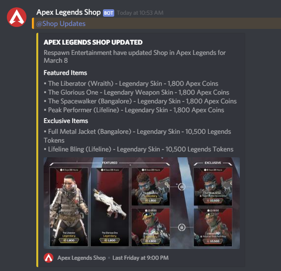Realapexleaks Apex Legends News News Leaks Sneek Peek Of The Discord Server There S More Than Just A Shop Bot Note This Is Not The Scrims Server Scrims Server