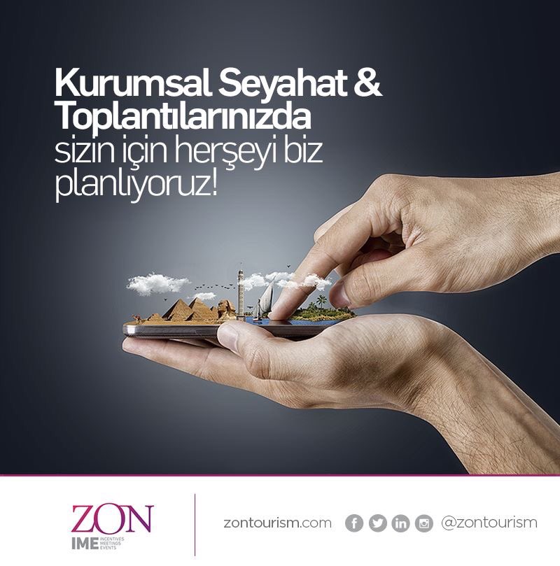 Zon ile dünya elinizin altında!
Dünyanın neresinde isterseniz orada tüm etkinliğinizi planlayıp, projelendirip, yönetiyoruz. Size ise sadece keyfini çıkarmak kalıyor... #zontourism #businesstravel #kurumsalseyahat