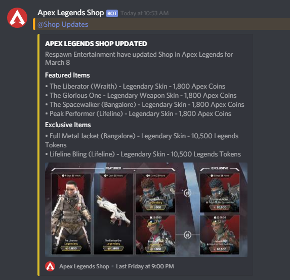 Apex Legends Leaks News What S This A Automated Discord Bot For Posting The Apex Legends Shop Soon