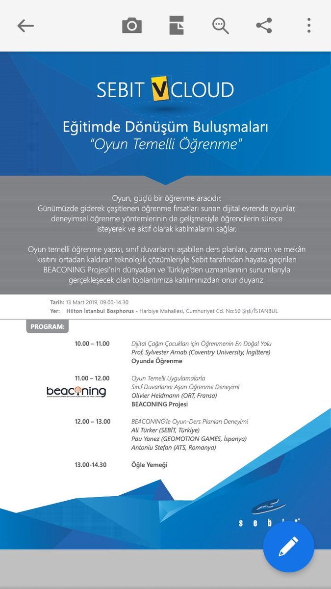 halukkoca's tweet photo. @SebitVcloud Eğitimde Dönüşüm Buluşmaları'nda bu seferki temamız "Oyun Temelli Öğrenme" #Beaconing #egt #edtech https://t.co/G29un8o3oh