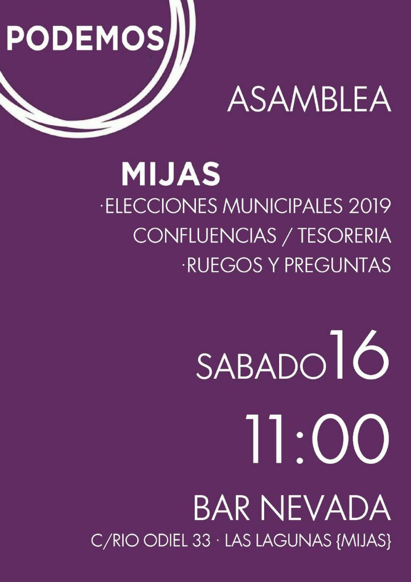 AhoraMijas's tweet photo. El sábado 16 estamos de Asambleas en Mijas con el fin de avanzar en estar representadas con todas las personas que así lo deseen en nuestro, vuestro, Ayuntamiento de #Mijas. @radiomijas @Mijas340 @MijasSemanal @Podemos_AND @TeresaRodr_ @Alejandroarriat @podemosmalaga https://t.co/DlGJyeYmBl
