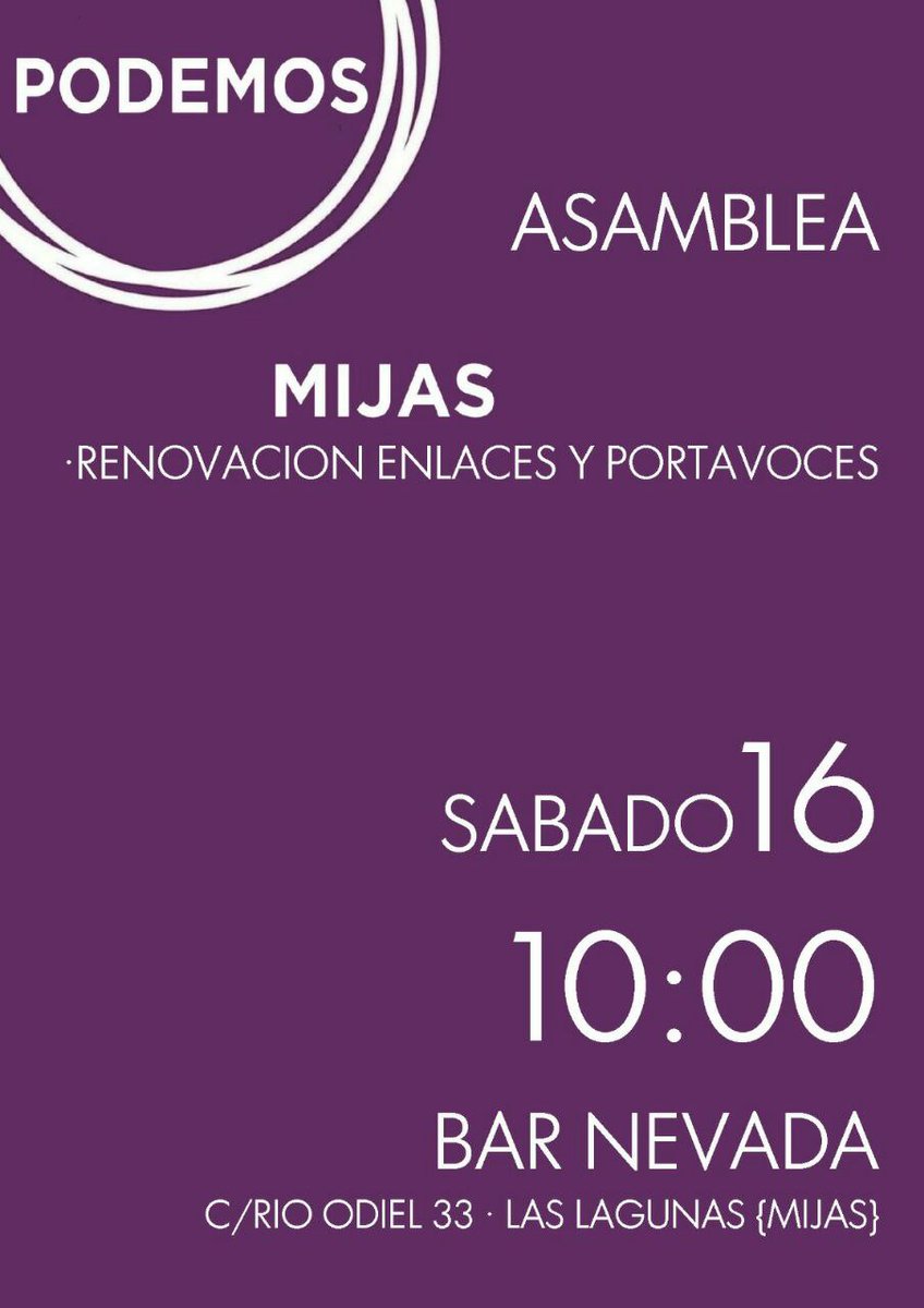 AhoraMijas's tweet photo. El sábado 16 estamos de Asambleas en Mijas con el fin de avanzar en estar representadas con todas las personas que así lo deseen en nuestro, vuestro, Ayuntamiento de #Mijas. @radiomijas @Mijas340 @MijasSemanal @Podemos_AND @TeresaRodr_ @Alejandroarriat @podemosmalaga https://t.co/DlGJyeYmBl