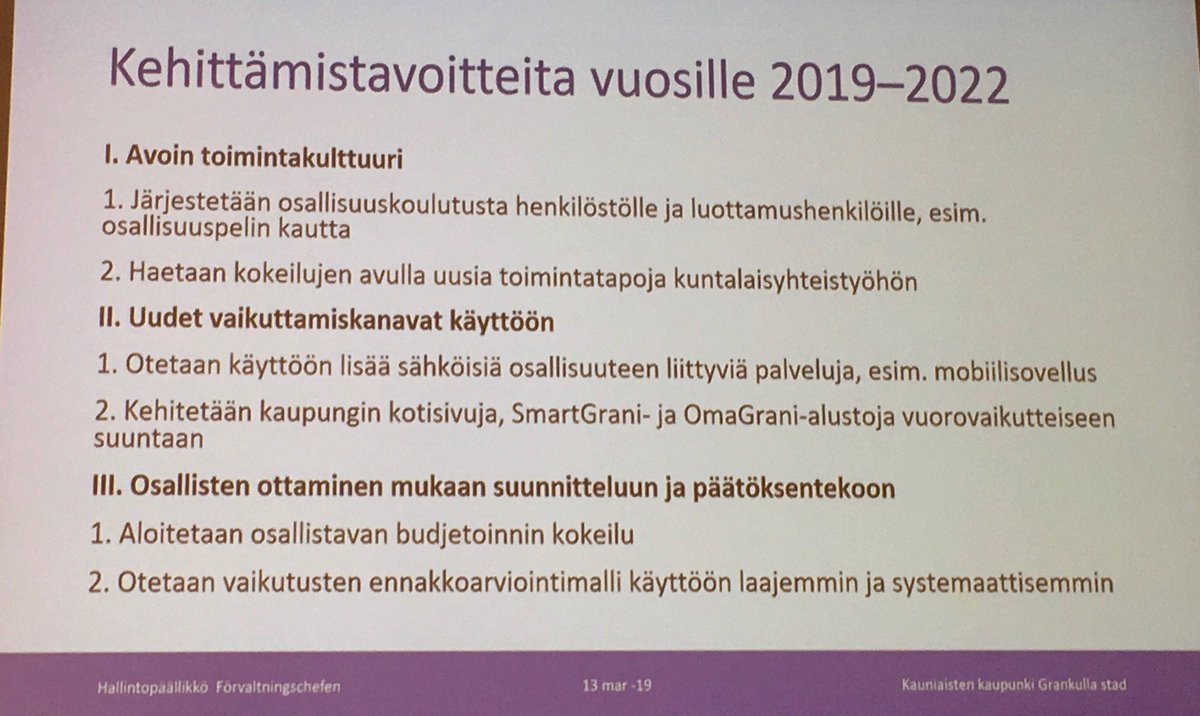 pirhonen_jaana's tweet photo. Hallintopäällikkö Camilla Söderström. Kauniaisten osallisuusohjelmassa korulauseiden sijaan 6 konkreettista kehittämistavoitetta. #osallisuus #osallisuusohjelma https://t.co/deMrQvM8Ib