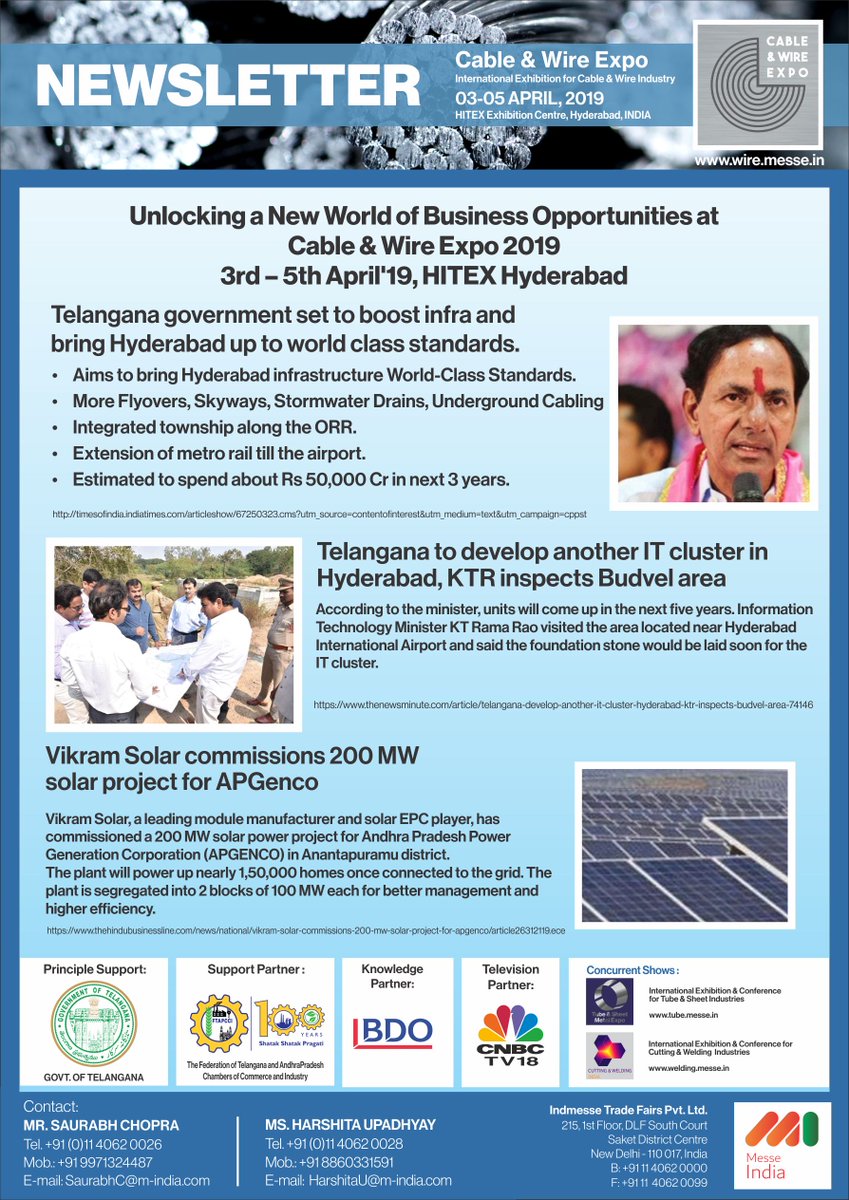 WireExpo's tweet photo. HYDERABAD, Unlocking New World of Business Opportunities
#cableandwireexpo2019 #exhibition #hyderabad #business #opportunities #growth #networking #cable #wire #industry #messeindia #india https://t.co/SlDQqTlDVd