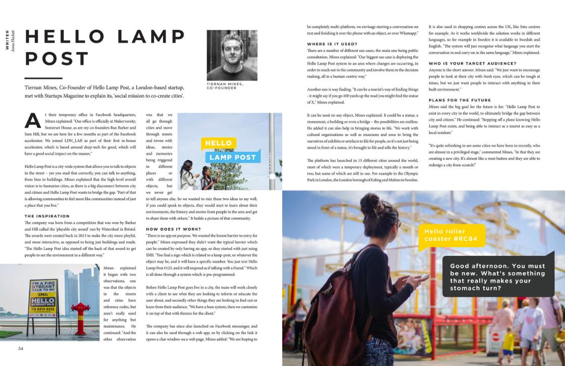 makerversity's tweet photo. @hellolamppost_ is a city wide system that allows you to talk to objects in the street, developed to bridge the gap between city and citizen. They've just finished taking part in @facebook #LDN_LAB accelerator and are back at MV - hear more in the latest issue of @thestartupsmag https://t.co/87SdnlxZA6