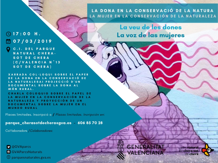 Coloquio y documental sobre la mujer y el mundo rural, mañana a las 17:00 horas en la oficina del Parque Natural. ¡Os esperamos!
(*La fecha del cartel es la errónea, ya que se tuvo que posponer). <a href="/GVAparcs/">GVA Parcs Naturals</a>