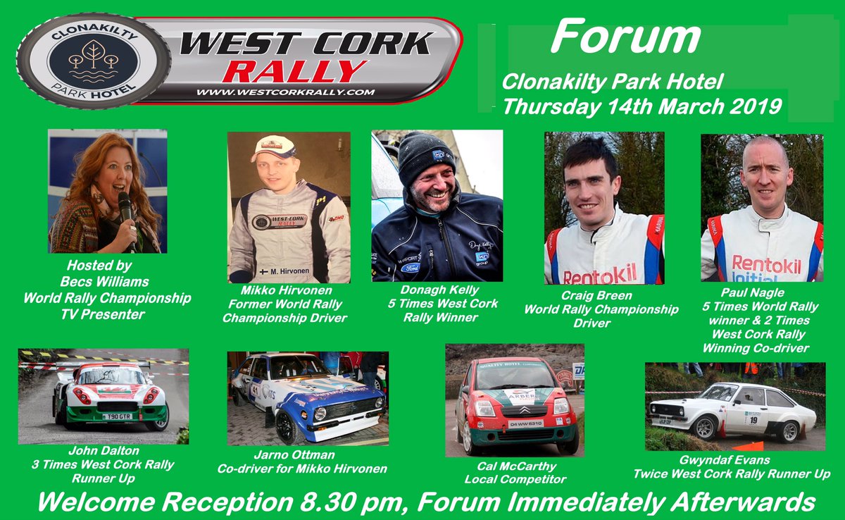 westcorkrally's tweet image. It would be unfair to bring the superstars to the @ClonakiltyPark @westcorkrally without giving the fans a chance to meet them. All welcome! @Becsywecsy @MikkoWRC @Donaghkelly1 @Craig_Breen @paulnagle1 @C103Cork @SouthernStarIRL @JimDavisCoLtd @ClonakiltyBP @charoenpura @BRCrally
