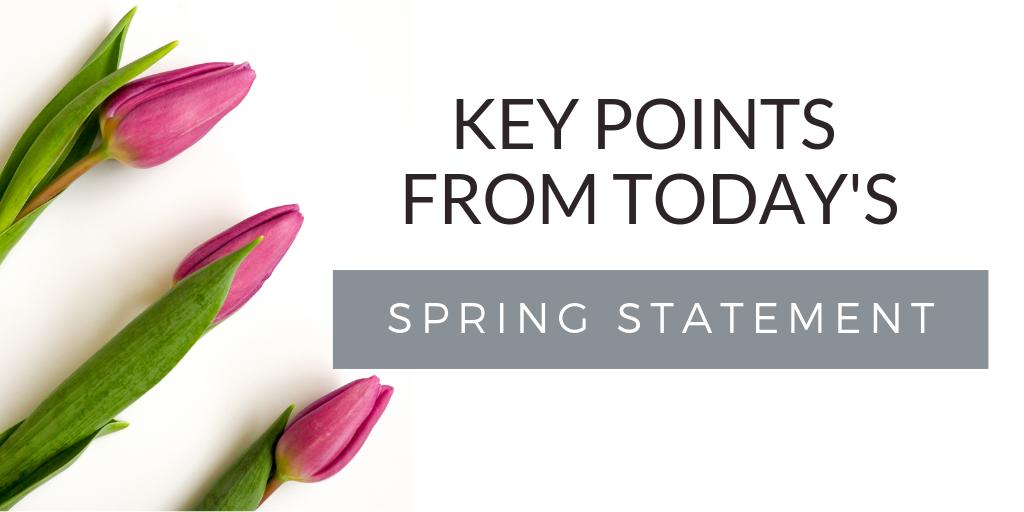 Highlights of the #SpringStatement2019 announced today by the #chancellor - covering housing, infrastructure and digital firms bit.ly/2UB1O3I

#SpringStatement2019 #chestertweets #UK #economy #accountant #cheshire