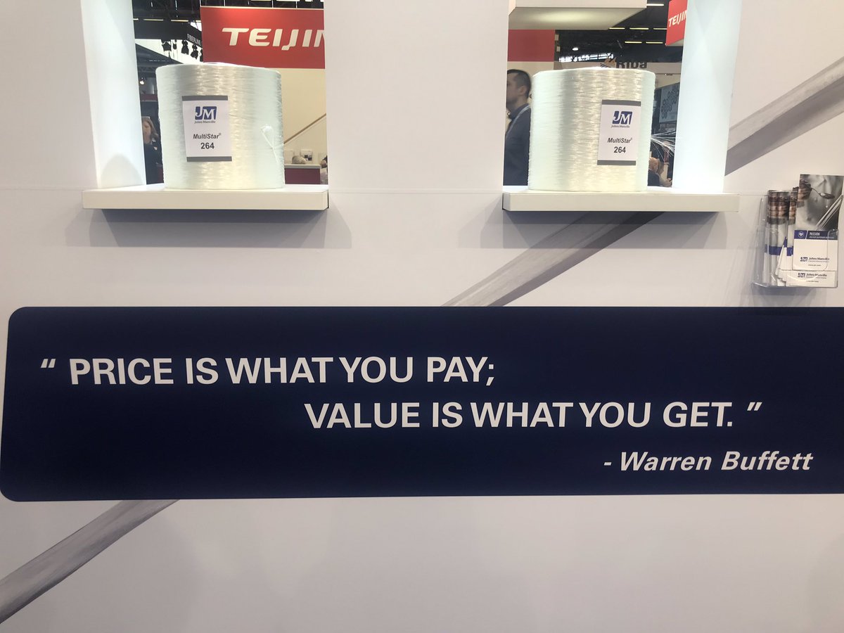 JohnsManville's tweet photo. “Price is what you pay; value is what you get” - Warren Buffet. #JohnsManville is proud to be part of the Berkshire Hathaway family. Meet us at @JECWorld2019 Hall 6, Booth G32. #WeAreJM #JMexperience https://t.co/CAukDc2jLW