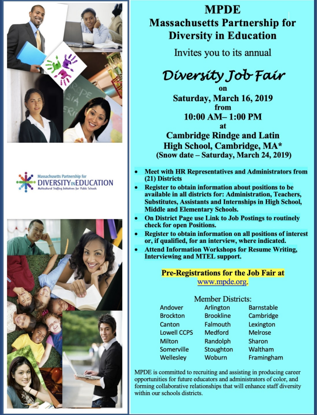 SCCareerCenter's tweet photo. Attention education students! This Saturday, March 16 and next Saturday, March 23, there will be two career fairs which provide an opportunity for diverse educators to meet with public school hiring staff to discuss school positions. Please see flyer for details! #JobFair https://t.co/U9EmX0aMZi