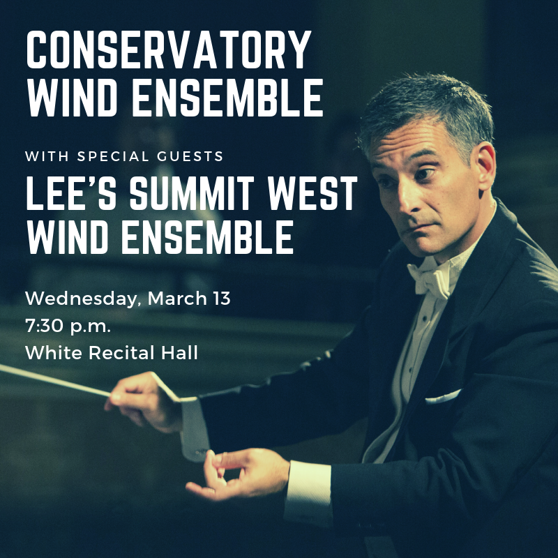 Join Dr. <a href="/JoeParisi1/">Joe Parisi</a> and the Conservatory Wind Ensemble in a special side by side concert with the Lee's Summit West Wind Ensemble, tonight, 7:30 p.m. in White Recital Hall. Tickets: umkc.edu/cto @UMKansasCity