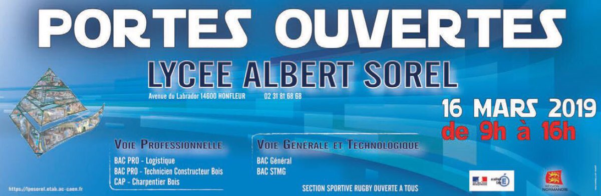 LPo_Sorel14's tweet photo. Portes Ouvertes au lycée Albert Sorel #Honfleur samedi 16 mars de 9h à 16h filières générales technologiques et professionnelles #SectionBois #Logistique #OptionEPS #ArtsPlastiques  #SectionRugby https://t.co/VvGm3gNg41