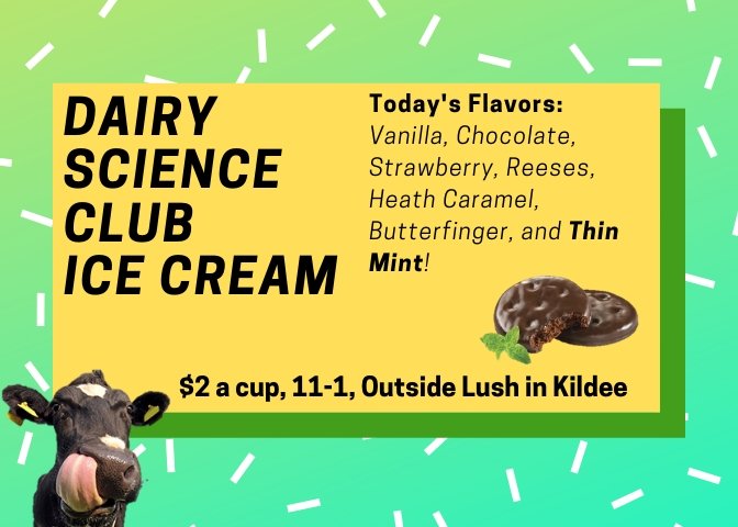IowaStateU's tweet photo. FYI: The @ISUdairyscience will have seven flavors at its ice cream sale today in Kildee (11am-1pm, $2 each). 🍨 #yum https://t.co/qJbv6QzHCz