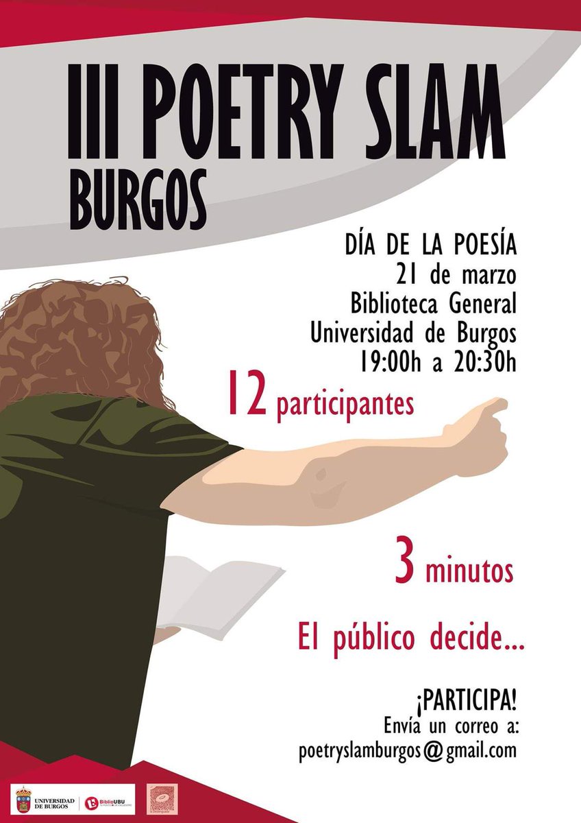 Nos vemos en #Burgos para el #díadelapoesía: 21 de marzo en la Biblioteca de la Universidad de Burgos <a href="/bibliotecaubu/">Biblioteca UBU</a>. ¡¡¡1,2,3...Slam!!!