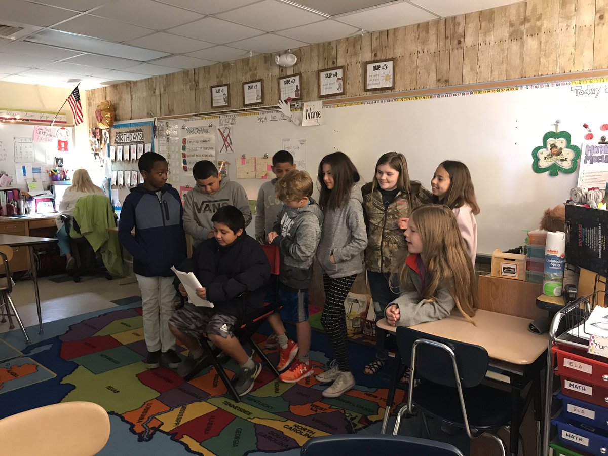 MrsBarratt's tweet photo. When a young author shares their book and has the characters up front to read their parts! #allthefeels #nhcschat @mead_elisabeth https://t.co/yUKh71oshZ