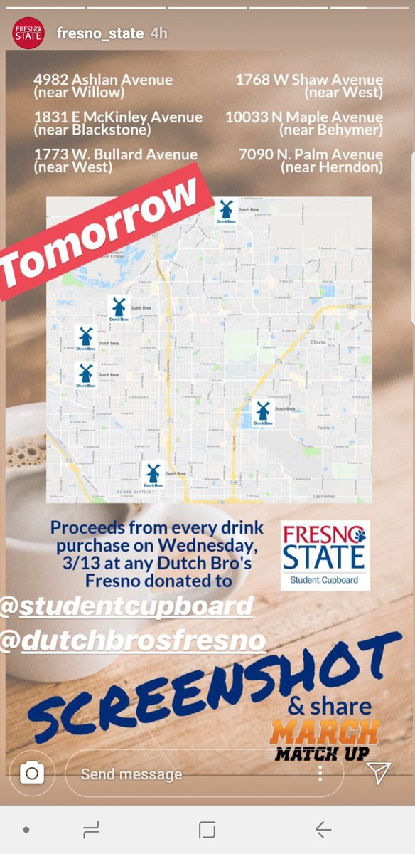 MGCastro5's tweet photo. Which @dutchbrosfresno will you visit today for March Match Up?
I'd love to see a photo of you supporting @Fresno_State @StudentCupboard https://t.co/qW4Tm1Svxe
