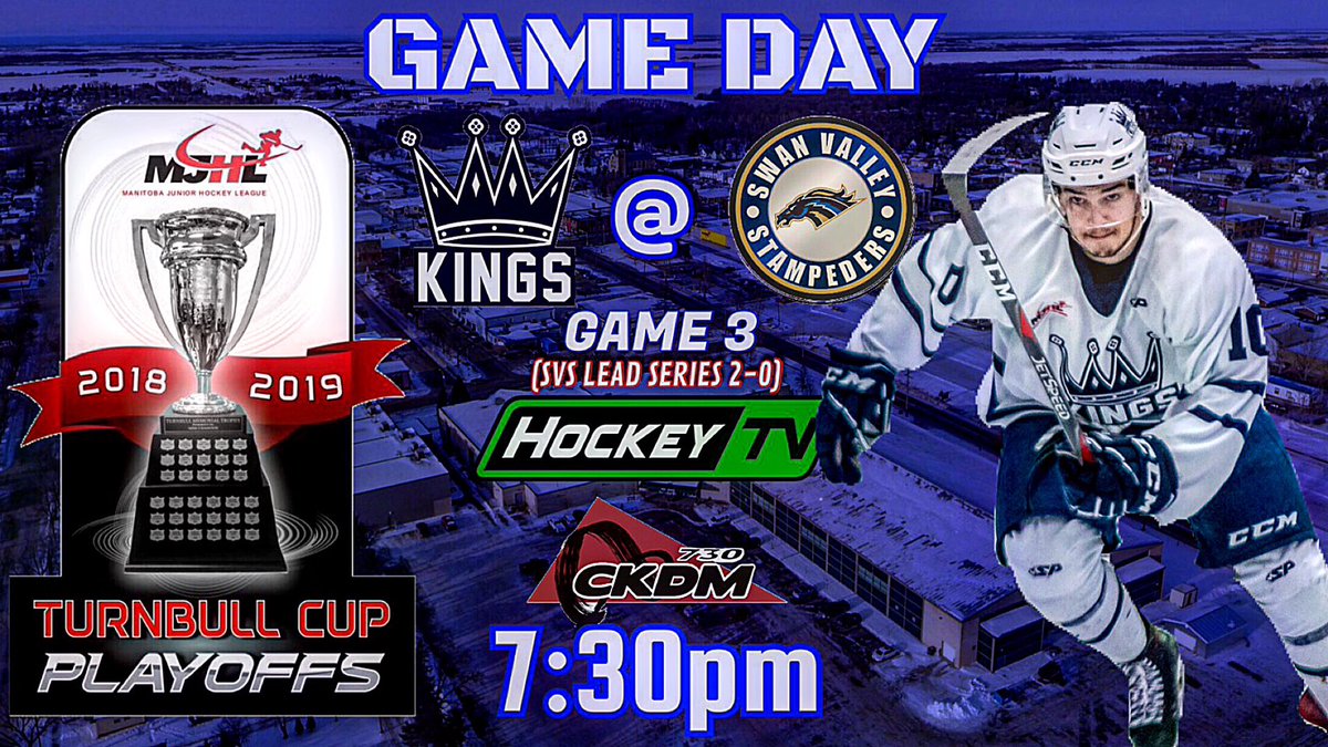 The Dauphin Kings head north tonight to skate with the Swan Valley Stampeders in game three of their #MJHLplayoff series.

Details in the Aspen Insurance Game Day Report: dauphinkings.com/kings-look-to-…

 #RiseAgain 👑
